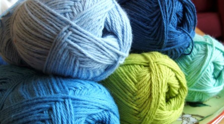 yarn skeins in blues and greens