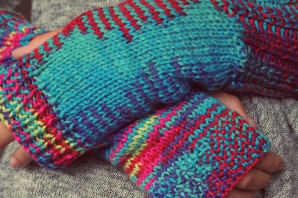 colorful handknit gloves