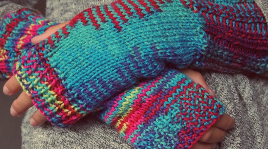 colorful handknit gloves