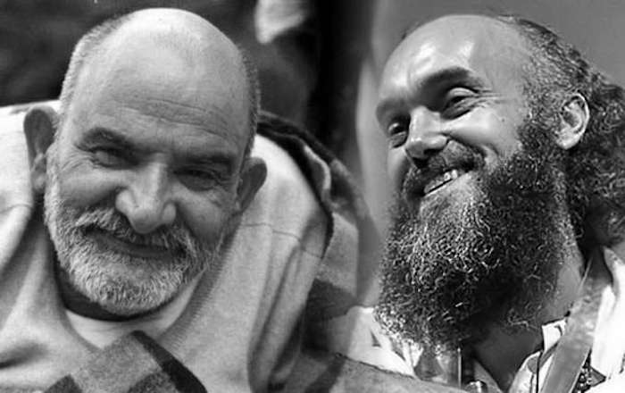 Ram Dass & Neem Karoli Baba in b/w photo collage