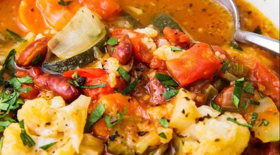 simmering pot of vegetable soup