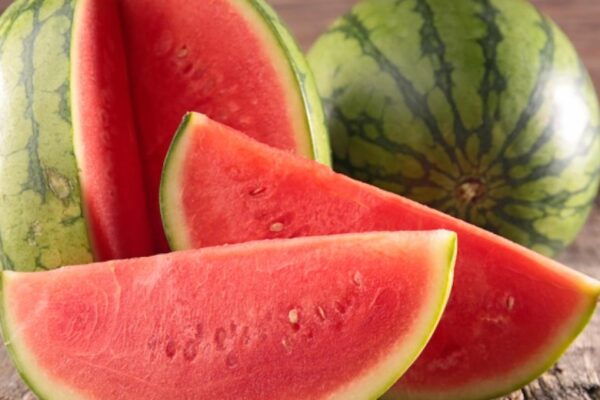 Fresh sliced watermelon on a platter