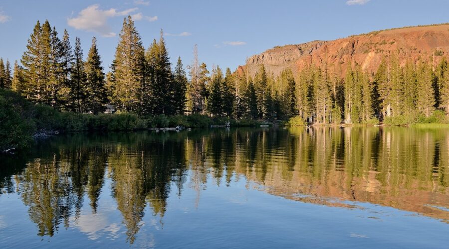 Forest eflection in autumn on Lake Mary at Mammoth